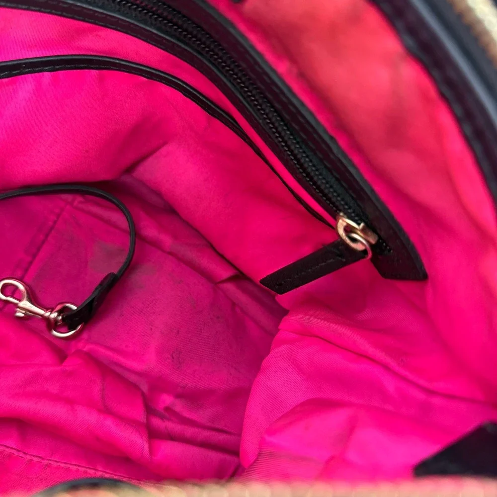 DOONEY & BOURKE Black Nylon Hobo Shoulder Bag Leather trim pink lining READ‎